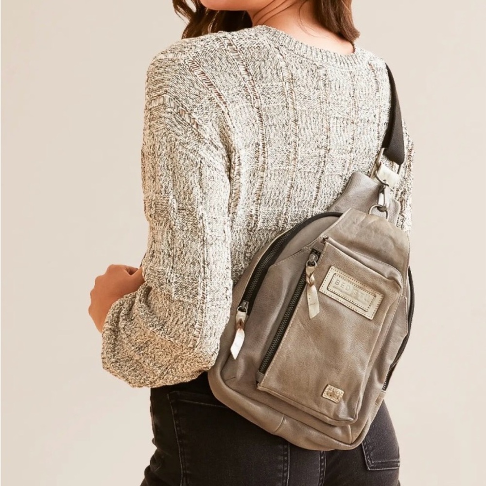 BED|STU Gray Leather Sling Backpack - Picture 5 of 9